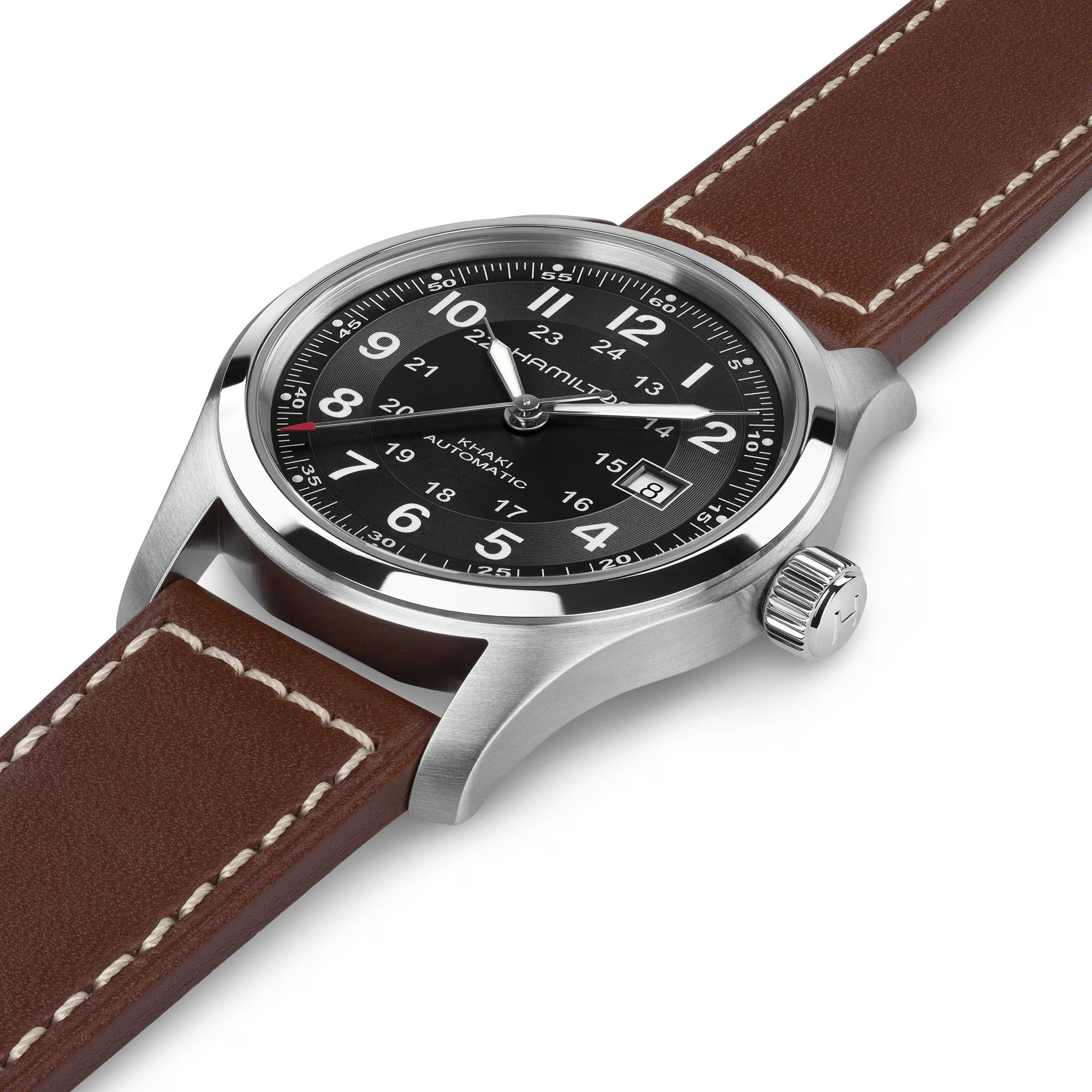 Hamilton KHAKI FIELD AUTO 38MM BLK/BRN LEATH H70455533 - Image 2