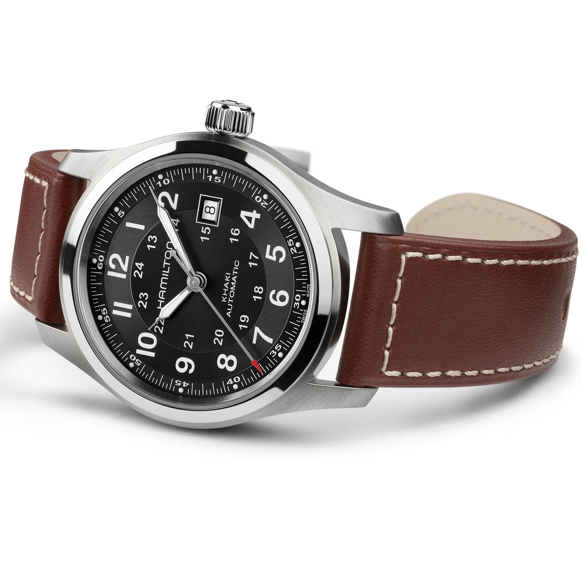 Hamilton KHAKI FIELD AUTO 38MM BLK/BRN LEATH H70455533 - Image 4