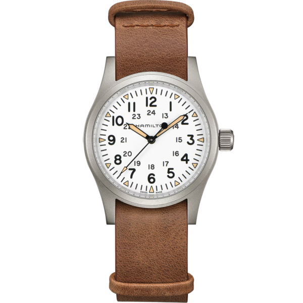 Hamilton Khaki Field 38MM Wht Dial Mech Brn Strap H69439511