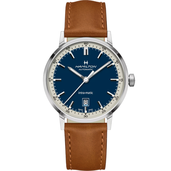 Hamilton Am Classic Intra-matic Blue 40mm Auto Brn Strap H38425540