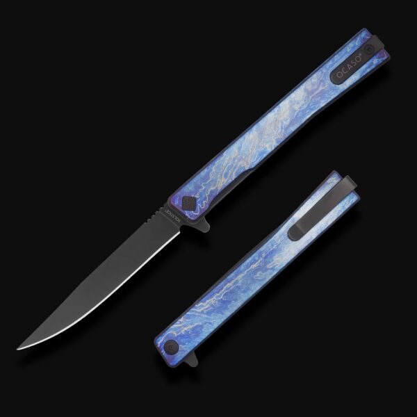 Ocaso Solstice Gents Knife Blue Lightning Titanium 3.5" OCA10DBB